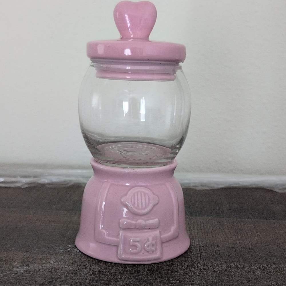Charming Pink Heart Glass Candy Jar
